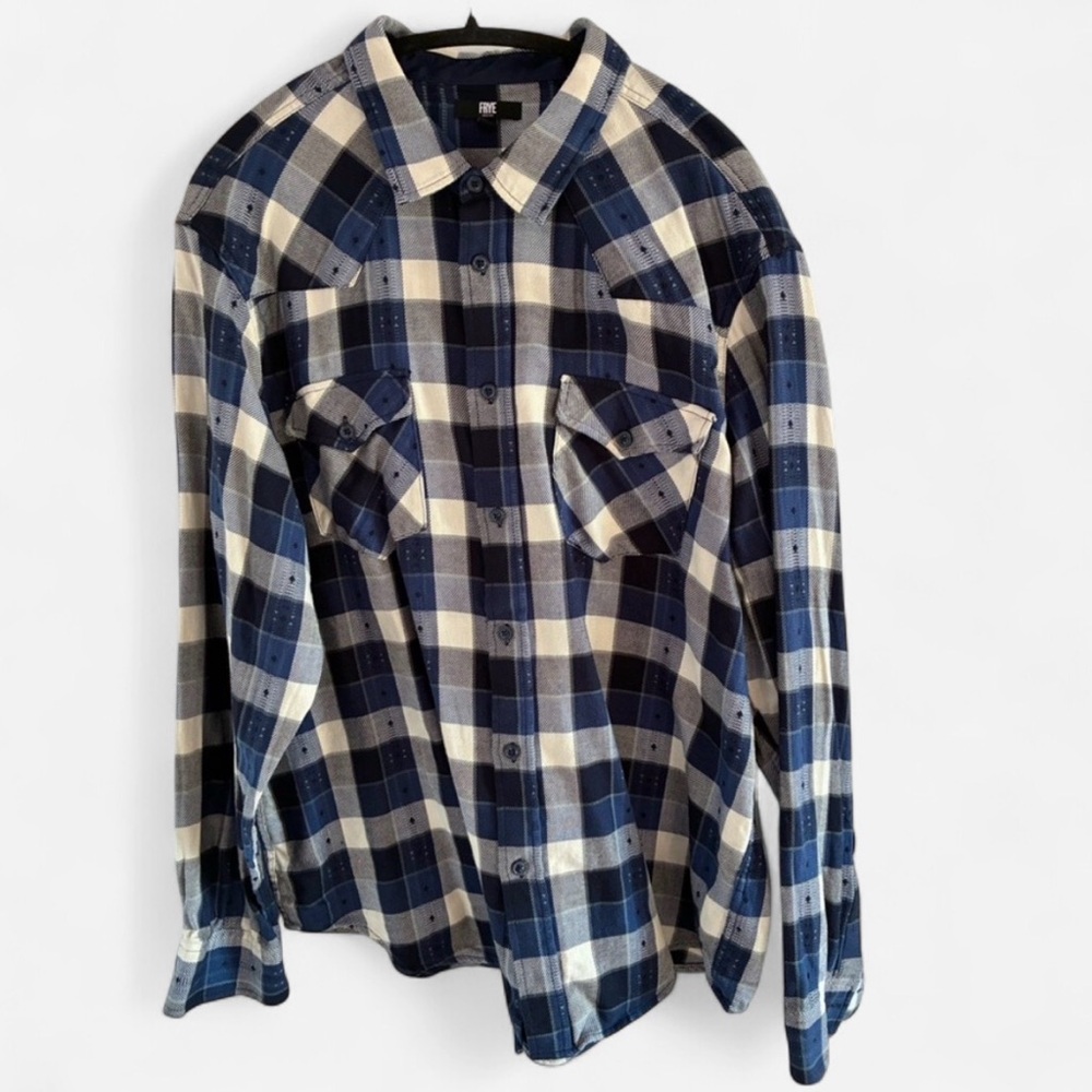 FRYE Men's Blue Plaid Cotton Long Sleeve Full Button Flannel Shirt NWOT